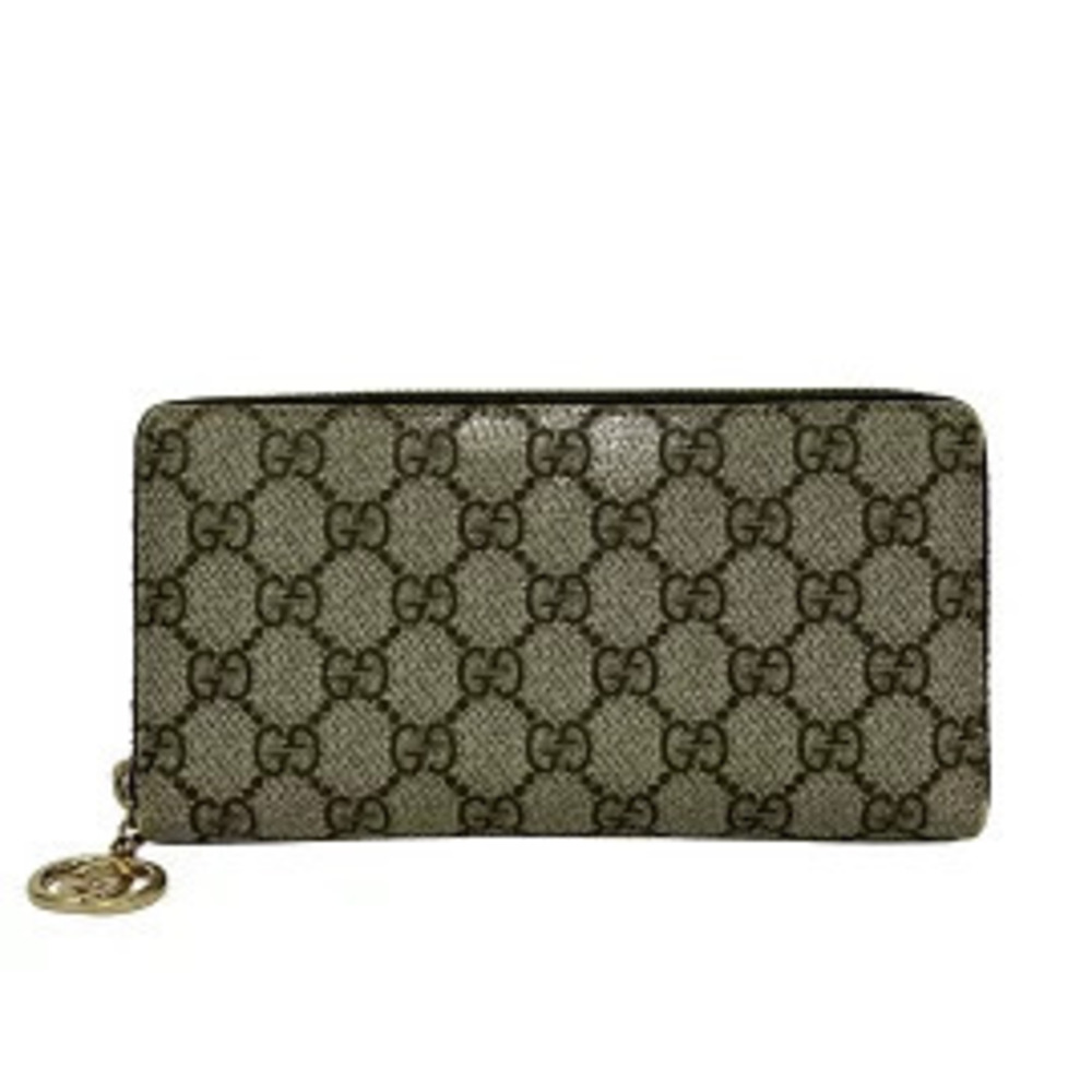 Gucci GG Plus Supreme Long Wallet Round Zipper Beige Cream x Dark Brown